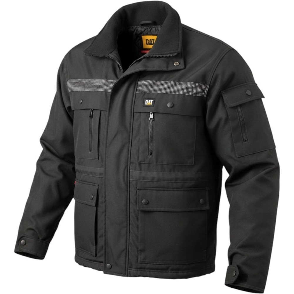 CAT Jacket Mens M Black Caterpillar Heavy Duty Insulated Workwear Reflective
